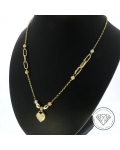 Tricolor Herz Collier Kette 585 / 14 Kt Gold 46 cm