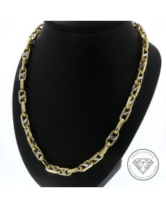 Anker Steg Kette 585 / 14 Kt Gelb- & Wei&szlig; Gold 69 cm