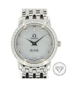 Omega De Ville Lady Prestige Stahl Brillanten 22mm Quarz Uhr Full Set