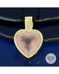 Rosenquarz Herz Anh&auml;nger 585 / 14 Kt Gelb Gold