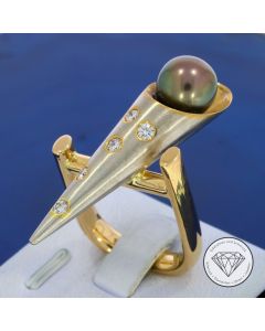 Tahiti Perlen Brillant Ring 0,25 Ct 950 Platin 750 Gold
