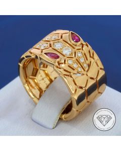 Original Bvlgari Bulgari Serpenti Brillant Rubellit Ring 750 / 18 Kt Gold Gr. 52