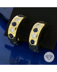 Brillant Saphir Creolen 0,40 Carat 750 / 18 Kt Gelb Gold