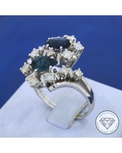 Brillant Saphir Ring 0,70 Carat floral 585 / 14 Karat Wei&szlig; Gold