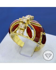 Brillant Emaille Ring 0,35 Carat 750 / 18 Kt Gelb Gold