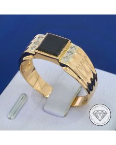 Diamant Onyx Siegel Ring 585 / 14 Kt Gelb Gold Gr. 64