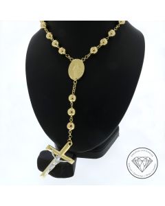 Rosenkranz Kette +Maria & Kruzifix 585 / 14 Kt Gelb Wei&szlig; Gold 57 cm