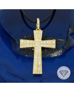 Brillant Kreuz Anh&auml;nger 750 / 18 Kt 2,30 Carat Gelb Gold