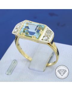 Diamant Aquamarin Ring 2,70 Carat 585 / 14 Kt Gelb Wei&szlig; Gold