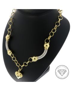 Herz Collier Kette 585 / 14 Kt Gelb Wei&szlig; Gold 51 cm