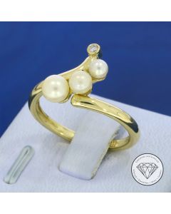 Akoya Perlen Brillant Ring 585 / 14 Kt Gelb Gold