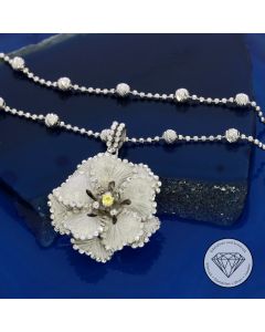 Collier Kugel Kette mit Saphir Bl&uuml;ten Anh&auml;nger 585 / 14 Kt Wei&szlig; Gold 44 - 47 cm