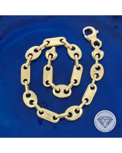 Pl&auml;ttchen Bohnen Armband 585 / 14 Kt Gelb Gold 20,5 cm
