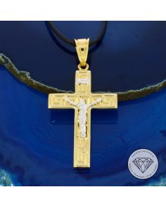 Greco Kruzifix Kreuz Anh&auml;nger INRI 585 / 14 Kt Gelb Wei&szlig; Gold