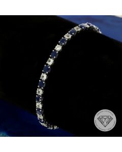 Saphir Tennis Armband 585 / 14 Kt Wei&szlig; Gold 18,5 cm