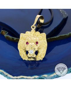 Rubin-Synthese L&ouml;wen Anh&auml;nger 585 / 14 Kt Gelb Gold