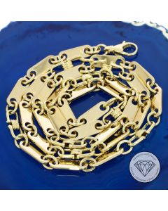 Massive Steigb&uuml;gel Pl&auml;ttchen Kette 585 / 14 Kt Gelb Gold 72 cm
