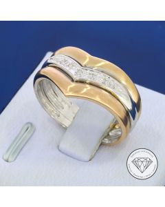 Diamant Ring 585 / 14 Kt Gelb Ros&eacute; Wei&szlig; Gold