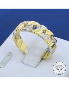 Diamant Panzer Ring 585 / 14 Kt Gelb Wei&szlig; Gold