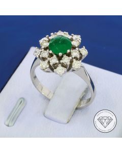 Brillant Smaragd Ring 0,50 Carat 585 / 14 Kt Wei&szlig; Gold