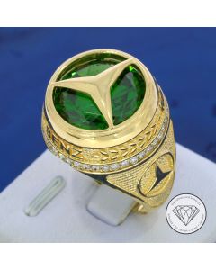 Chrom-Diopsid Automobilia Stern Siegel Ring 585 / 14 Kt Gelb Gold