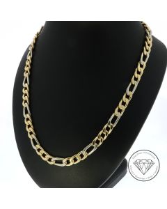 Bicolor Figaro Flach Panzer Kette 585 / 14 Kt Gelb Wei&szlig; Gold 81,5 cm