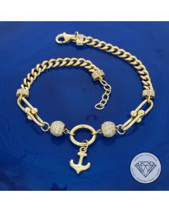 Steigb&uuml;gel Panzer Anker Armband 585 / 14 Kt Gelb Wei&szlig; Gold 16,5 - 18 cm