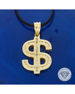 Dollar Zeichen Anh&auml;nger 585 / 14 Kt Gelb Gold 49,5 mm