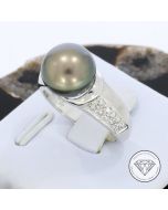  Tahiti Perlen Brillant Ring 750 / 18 Kt Gold Gr. 52