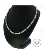 Wempe Brillant Smaragd Tennis Collier 750 / 18 Kt Weiß Gold